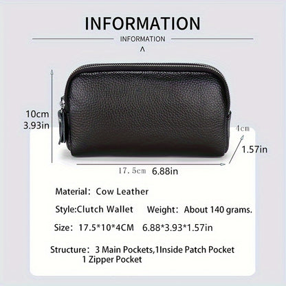 Genuine Leather Long Wallet For Women (17.48cm X 9.98cm X 3.99cm), Wristlet Zipper Coin Purse, Three Layers Mobile Phone Bag