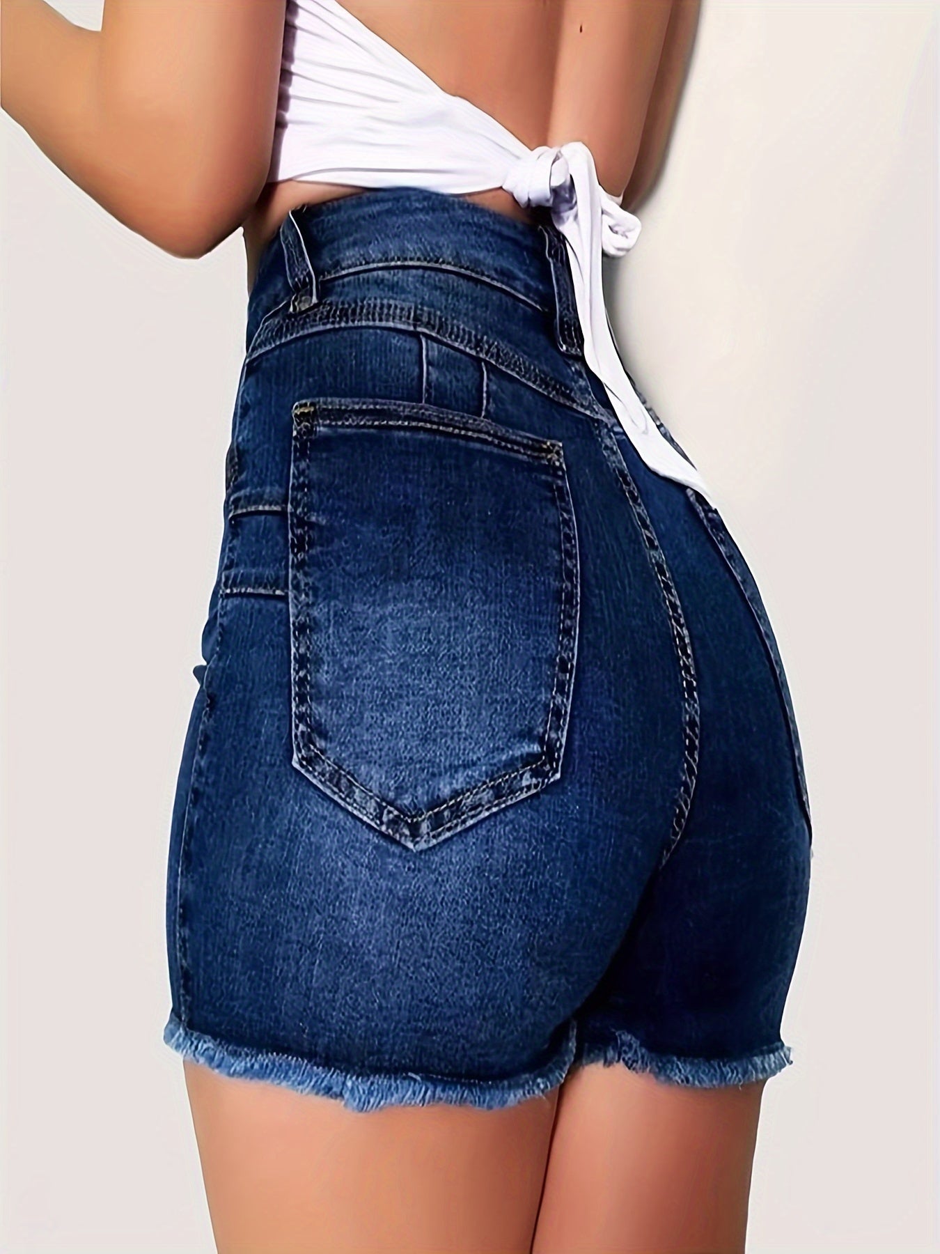 Frayed Hem Washed Denim Shorts, High Waist Slash Pockets Short Denim Pants, Women's Denim Jeans & Clothing