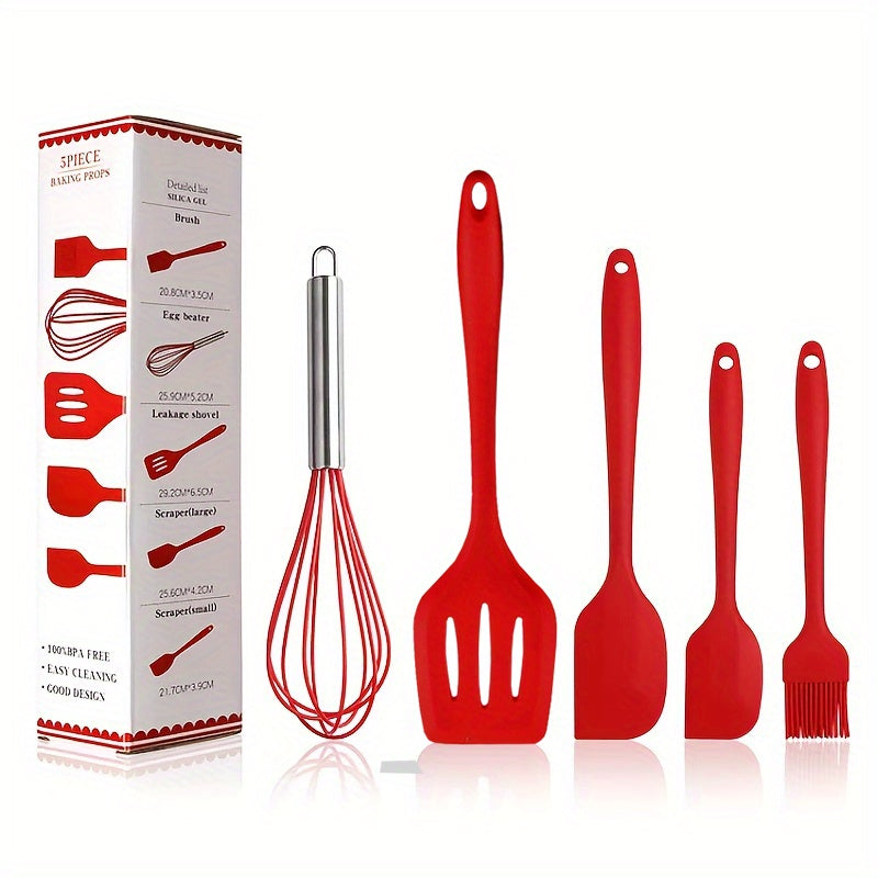 5-Piece Heat-Resistant Silicone Utensil Set - Durable, Easy-Clean Kitchen Tools for Modern Chefs