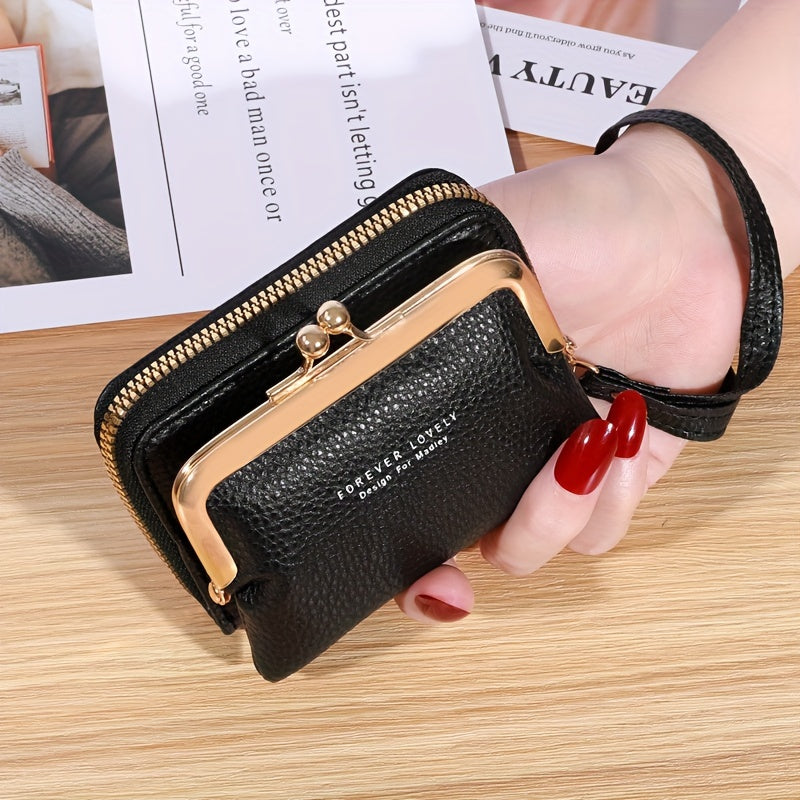 1 Pc Mini Classic Geometric Pattern Clutch Coin Purse, Elegant Kiss-Lock & Zipper Closed Wallet For Women