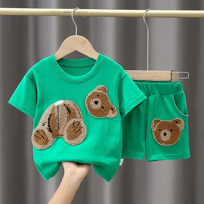 New Summer Clothing Children T-shirt Short Sleeve Pants pieces Set Kids Baby Boys Clothes 1 2 3 4 Years