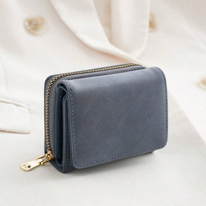 Solid Color Trifold Card Wallet, Minimalist Clutch Coin Purse, Trendy Casual Purse