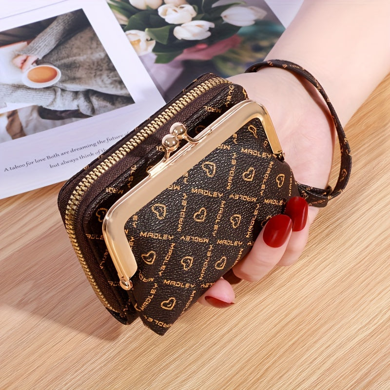 1 Pc Mini Classic Geometric Pattern Clutch Coin Purse, Elegant Kiss-Lock & Zipper Closed Wallet For Women