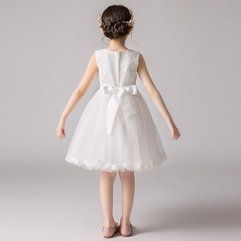 ZllKl  Children's Dress Summer Hot Sale Flower Girl Puffy Gauze Princess Dress Girl Baby Host Costume for Piano Performance Skirt