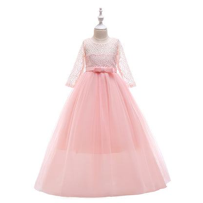 ZllKl  Cross-Border Girls' Bowknot Pettiskirt New Flower Girl Wedding Dress Evening Party Performance Princess Dress