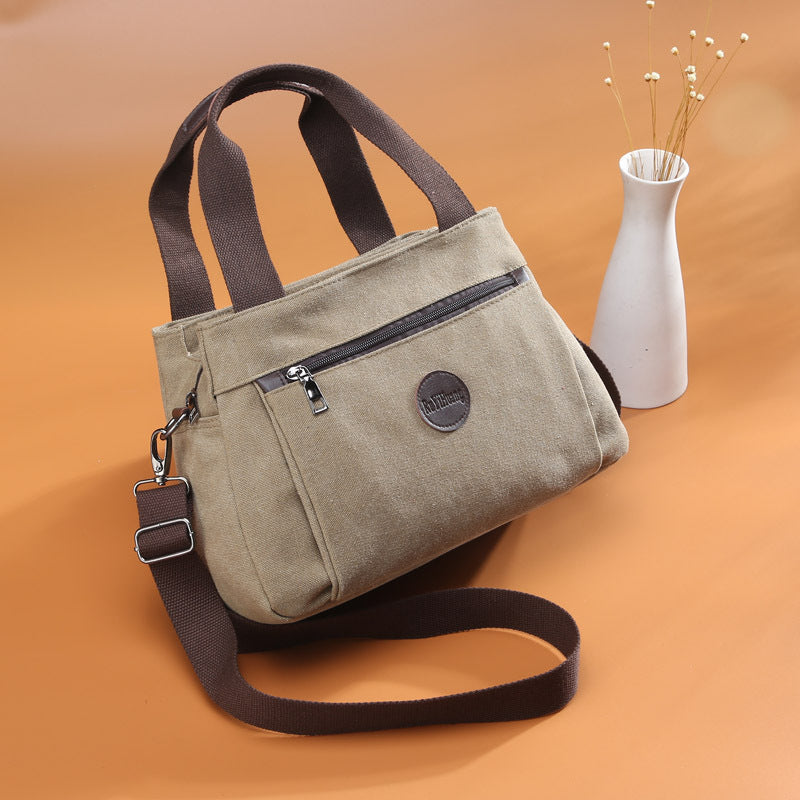 ZllKl  Retro Casual Women's Bag Canvas Women's Portable Shoulder Messenger Bag Women's Large Capacity Multi-Compartment Canvas Bag FB-078