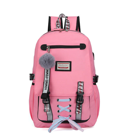 New Cross-Border Fashion Sports and Leisure Backpack Male and Female Middle School Student Schoolbag Anti-Theft Backpack Wholesale Female