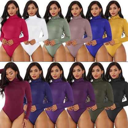 ZllKl  EBay  Sexy Women's Clothing 12-Color Long Sleeve Turtleneck Slim Fit Pure Color Tight Jumpsuit Winter