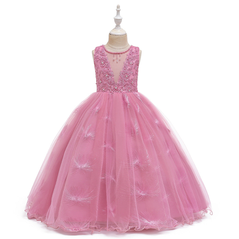 ZllKl  Children's Dress Princess Dress Super Fairy White Long Style Flower Girl Wedding Dress Girl Mesh Bubble Skirt  Hot