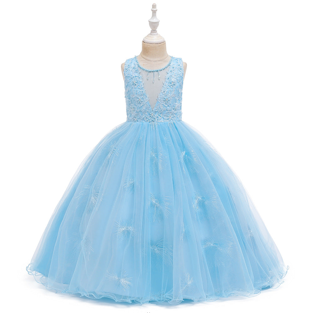 ZllKl  Children's Dress Princess Dress Super Fairy White Long Style Flower Girl Wedding Dress Girl Mesh Bubble Skirt  Hot