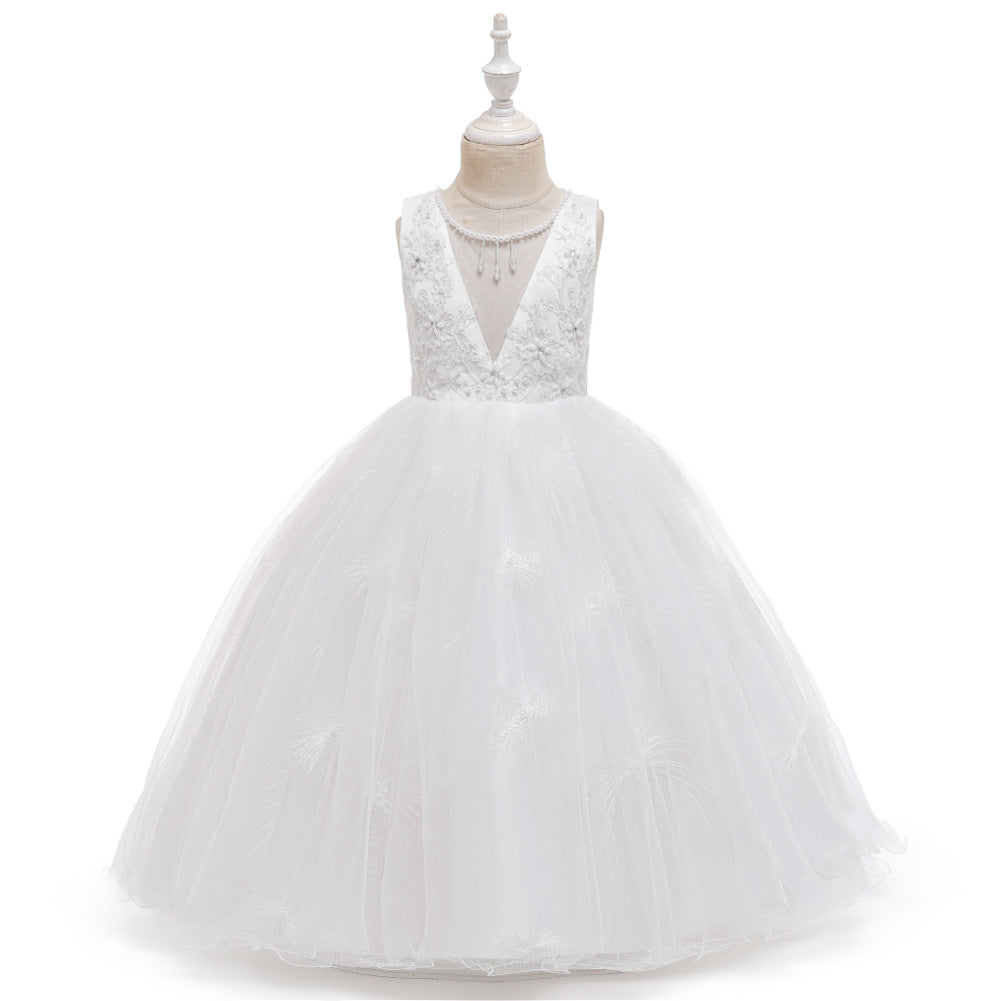 ZllKl  Children's Dress Princess Dress Super Fairy White Long Style Flower Girl Wedding Dress Girl Mesh Bubble Skirt  Hot