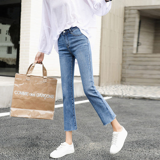 2024 New Cropped Ladies Denim Pants Korean Style Slimming Spring and Autumn Casual Women's Denim Straight-Leg Pants Wholesale