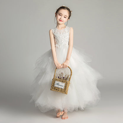 ZllKl  Children's Dress Girls' Princess Dress Tulle Tutu Western Style Flower Girl's Birthday Wedding Dress Host Costume for Piano Performance Catwalk Show