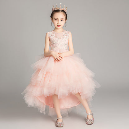 ZllKl  Children's Dress Girls' Princess Dress Tulle Tutu Western Style Flower Girl's Birthday Wedding Dress Host Costume for Piano Performance Catwalk Show