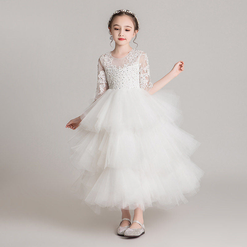 ZllKl  Children's Dress Girls' Princess Dress Tulle Tutu Western Style Flower Girl's Birthday Wedding Dress Host Costume for Piano Performance Catwalk Show