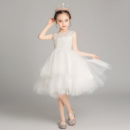 ZllKl  Children's Dress Girls' Princess Dress Tulle Tutu Western Style Flower Girl's Birthday Wedding Dress Host Costume for Piano Performance Catwalk Show