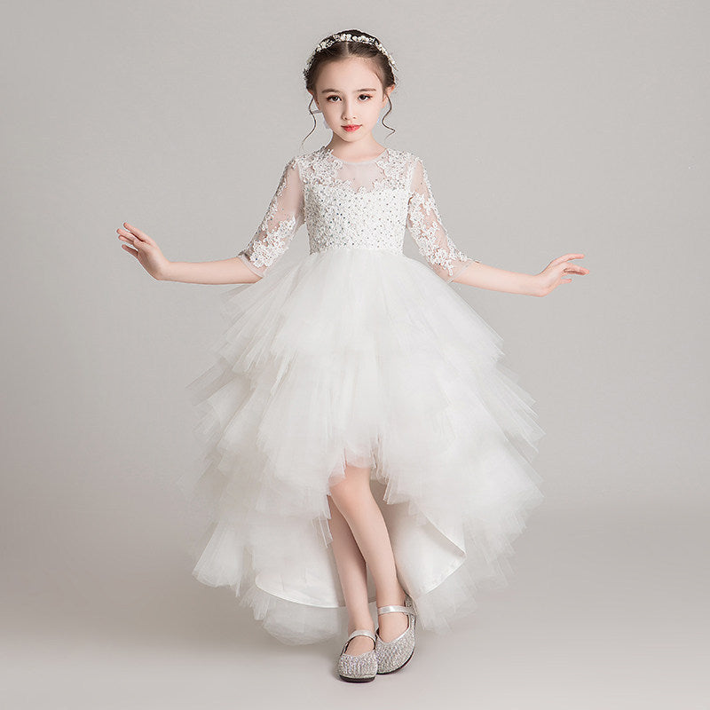 ZllKl  Children's Dress Girls' Princess Dress Tulle Tutu Western Style Flower Girl's Birthday Wedding Dress Host Costume for Piano Performance Catwalk Show