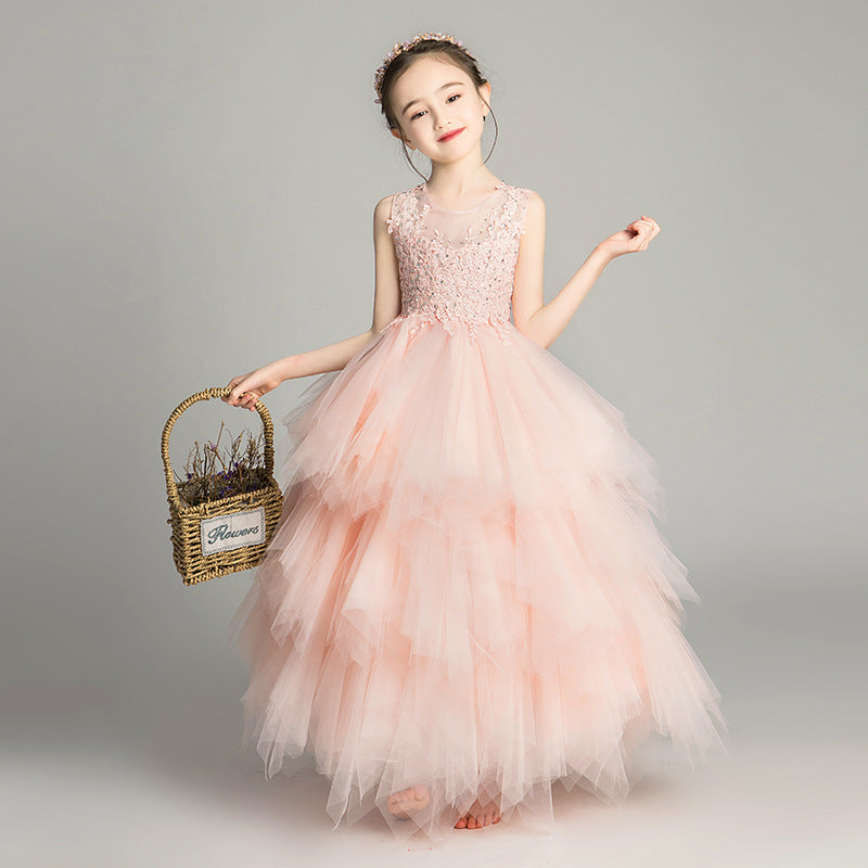 ZllKl  Children's Dress Girls' Princess Dress Tulle Tutu Western Style Flower Girl's Birthday Wedding Dress Host Costume for Piano Performance Catwalk Show