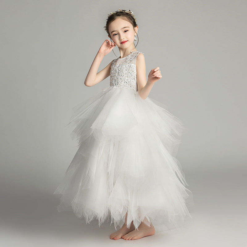 ZllKl  Children's Dress Girls' Princess Dress Tulle Tutu Western Style Flower Girl's Birthday Wedding Dress Host Costume for Piano Performance Catwalk Show