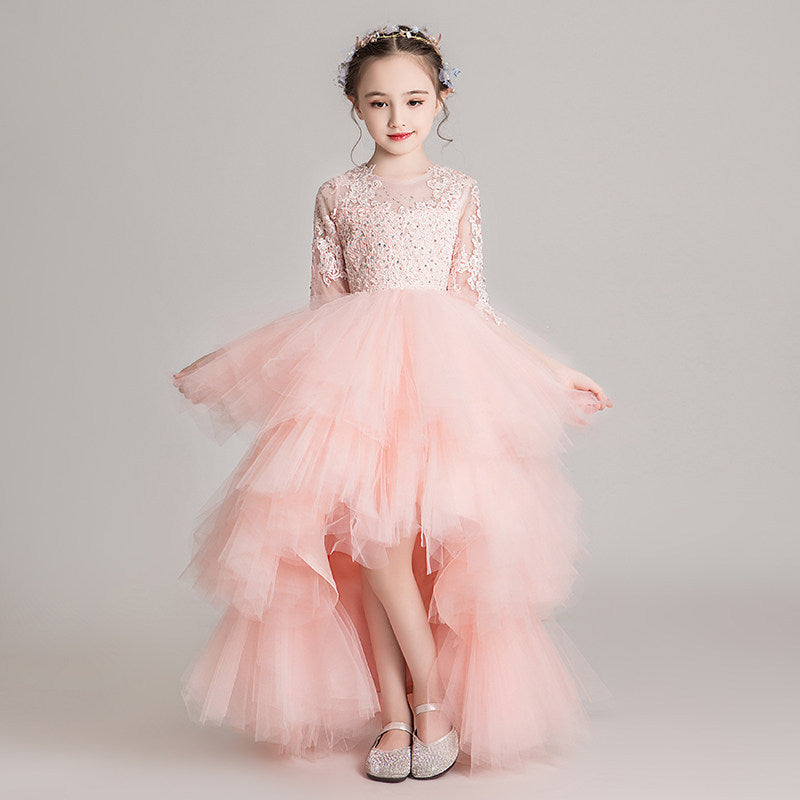 ZllKl  Children's Dress Girls' Princess Dress Tulle Tutu Western Style Flower Girl's Birthday Wedding Dress Host Costume for Piano Performance Catwalk Show