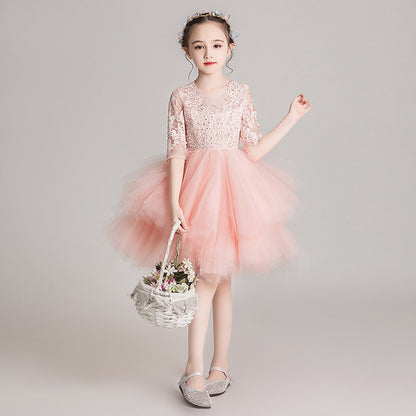 ZllKl  Children's Dress Girls' Princess Dress Tulle Tutu Western Style Flower Girl's Birthday Wedding Dress Host Costume for Piano Performance Catwalk Show