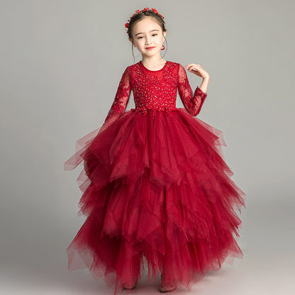 ZllKl  Children's Dress Girls' Princess Dress Tulle Tutu Western Style Flower Girl's Birthday Wedding Dress Host Costume for Piano Performance Catwalk Show