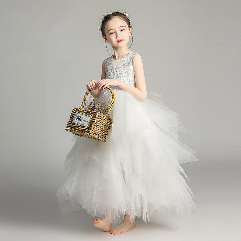 ZllKl  Children's Dress Girls' Princess Dress Tulle Tutu Western Style Flower Girl's Birthday Wedding Dress Host Costume for Piano Performance Catwalk Show