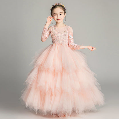 ZllKl  Children's Dress Girls' Princess Dress Tulle Tutu Western Style Flower Girl's Birthday Wedding Dress Host Costume for Piano Performance Catwalk Show