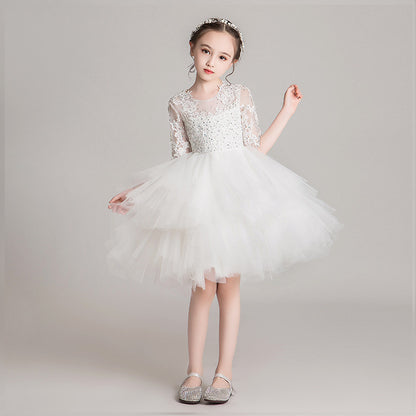 ZllKl  Children's Dress Girls' Princess Dress Tulle Tutu Western Style Flower Girl's Birthday Wedding Dress Host Costume for Piano Performance Catwalk Show