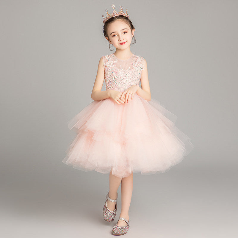 ZllKl  Children's Dress Girls' Princess Dress Tulle Tutu Western Style Flower Girl's Birthday Wedding Dress Host Costume for Piano Performance Catwalk Show