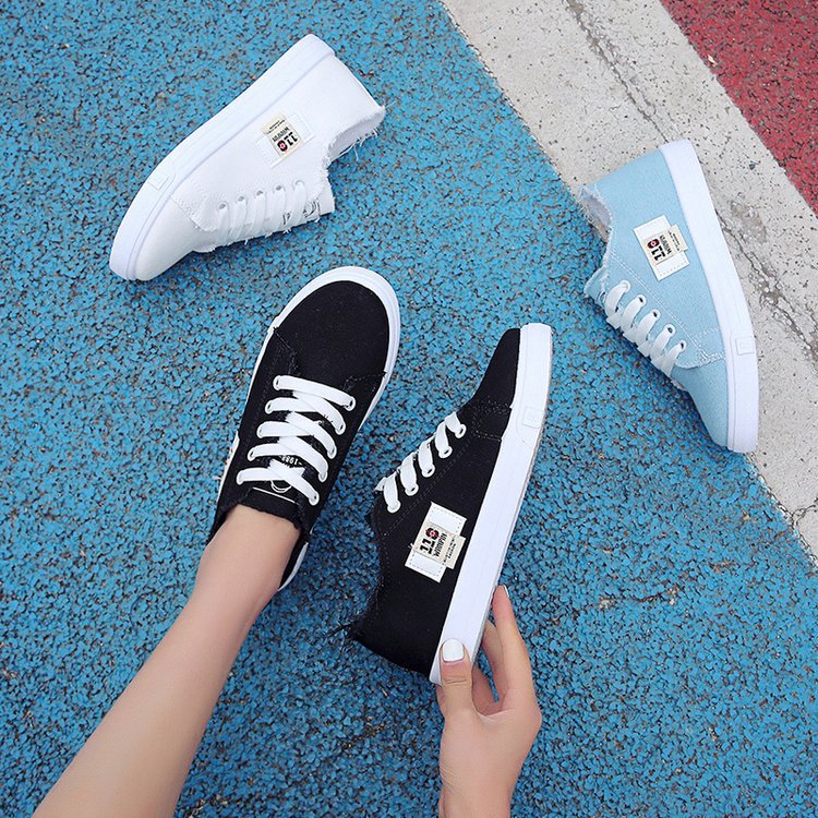 ZllKl Stylish Student Shoes White Shoes Women's Canvas Shoes Low Cut round Head Women's Casual Shoes