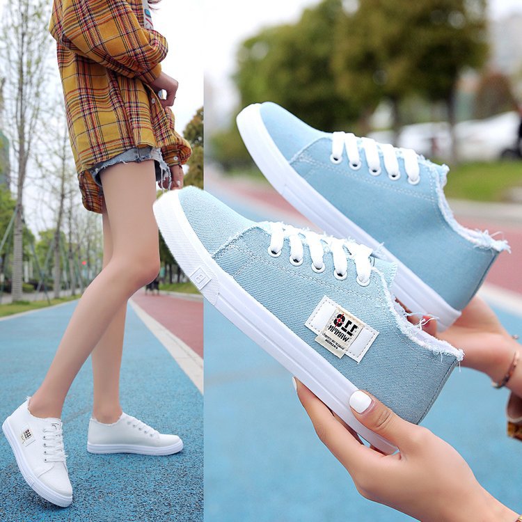 ZllKl Stylish Student Shoes White Shoes Women's Canvas Shoes Low Cut round Head Women's Casual Shoes