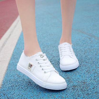 ZllKl Stylish Student Shoes White Shoes Women's Canvas Shoes Low Cut round Head Women's Casual Shoes