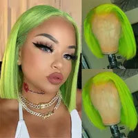 Short Bob Straight Human Hair Wig with Baby Hairs Brazilian Pre-Plucked 13x1 Lace Front Synthetic Wigs For Women