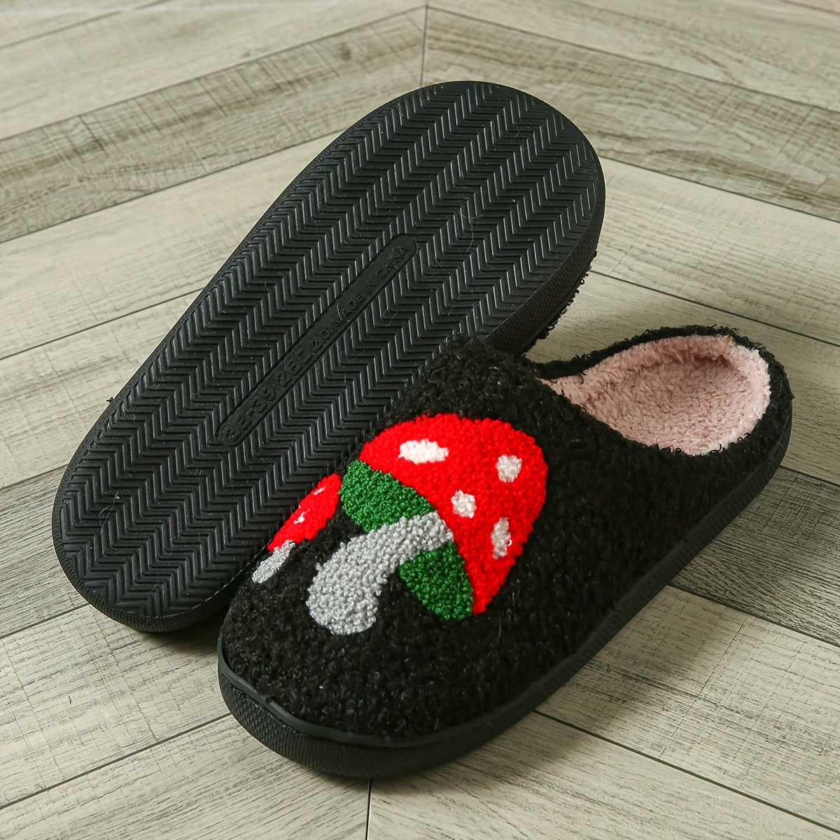 Winter Plush Slippers With Ghost & Mushroom Design, Halloween Themed Soft Sole Fuzzy Shoes, Cozy & Warm Indoor Slippers