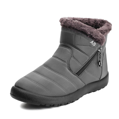 Men's Snow Boots With Zippers, Winter Thermal Shoes, Windproof Hiking Boots With Fuzzy Lining