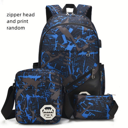 Chic, Large-Capacity Waterproof Backpack Combo: Includes Pencil Case & Crossbody Bag for School, Travel & Daily Commute