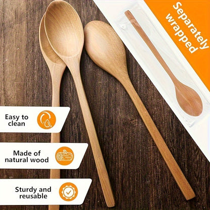 1/2/4pcs Premium Long-Handle Wooden Jam Spoons - 9-Inch Cooking Utensils for Kitchen Soup Mixing Baking - Durable Wooden Spoon Set for Home Cooking and Baking Enthusiasts