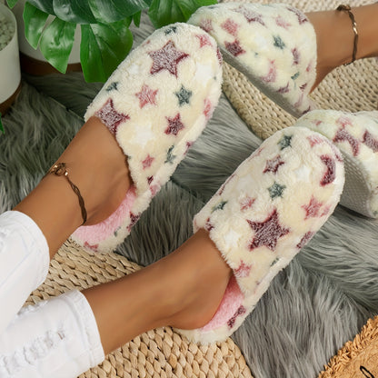 Cozy Winter Slippers: Soft Fleece with Cute Star Patterns - Perfect for Indoor Comfort