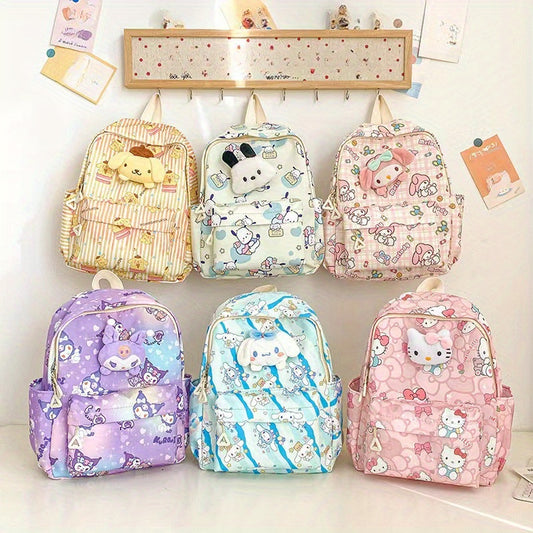 Adorable Hello Kitty Character Backpack - Lightweight, Versatile & Durable - Perfect for School, Travel, and Fun Adventures with Kuromi, Melody, Cinnamoroll, Pom Pom Purin, and Pochacco