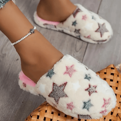 Star Pattern Slippers, Casual Slip On Plush Lined Shoes, Comfortable Indoor Home Slippers