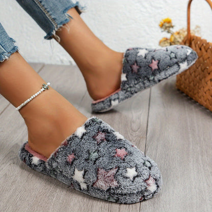 Star Pattern Slippers, Casual Slip On Plush Lined Shoes, Comfortable Indoor Home Slippers