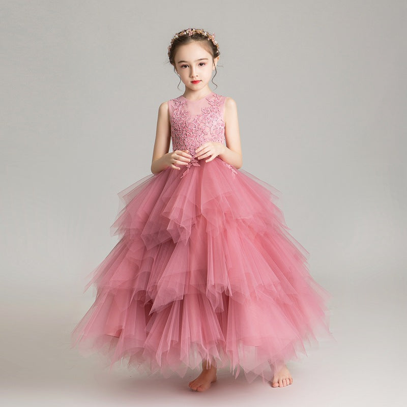 ZllKl  Children's Dress Girls' Princess Dress Tulle Tutu Western Style Flower Girl's Birthday Wedding Dress Host Costume for Piano Performance Catwalk Show