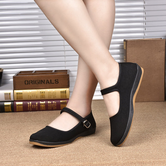 ZllKl Hotel Work Shoes Women's Black Old Beijing Cloth Shoes Soft Bottom Mom Shoes Non-Slip Platform Women's Shoes Step Fuyuan