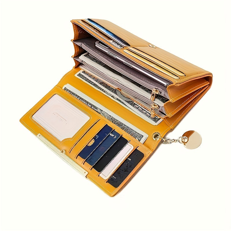 Stylish Long Bifold Wallet, Casual Metal Decor Coin Purse, Women's Versatile Card Holder & Organizer