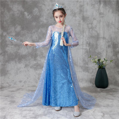 ZllKl  Frozen Princess Dress Girls Sequins Skirt Aisha Children's Children's Day Performance Summer Long-Sleeve Tail Skirt