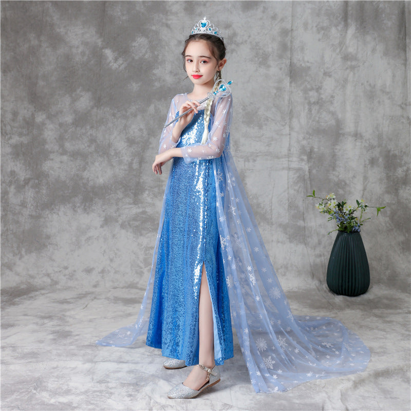 ZllKl  Frozen Princess Dress Girls Sequins Skirt Aisha Children's Children's Day Performance Summer Long-Sleeve Tail Skirt