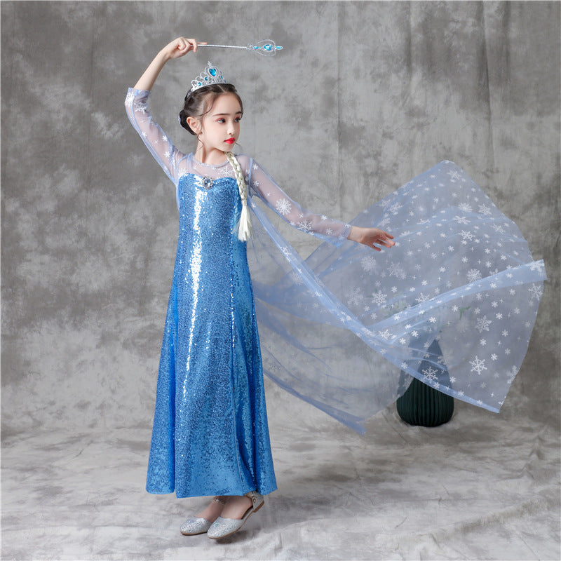 ZllKl  Frozen Princess Dress Girls Sequins Skirt Aisha Children's Children's Day Performance Summer Long-Sleeve Tail Skirt