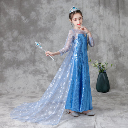 ZllKl  Frozen Princess Dress Girls Sequins Skirt Aisha Children's Children's Day Performance Summer Long-Sleeve Tail Skirt