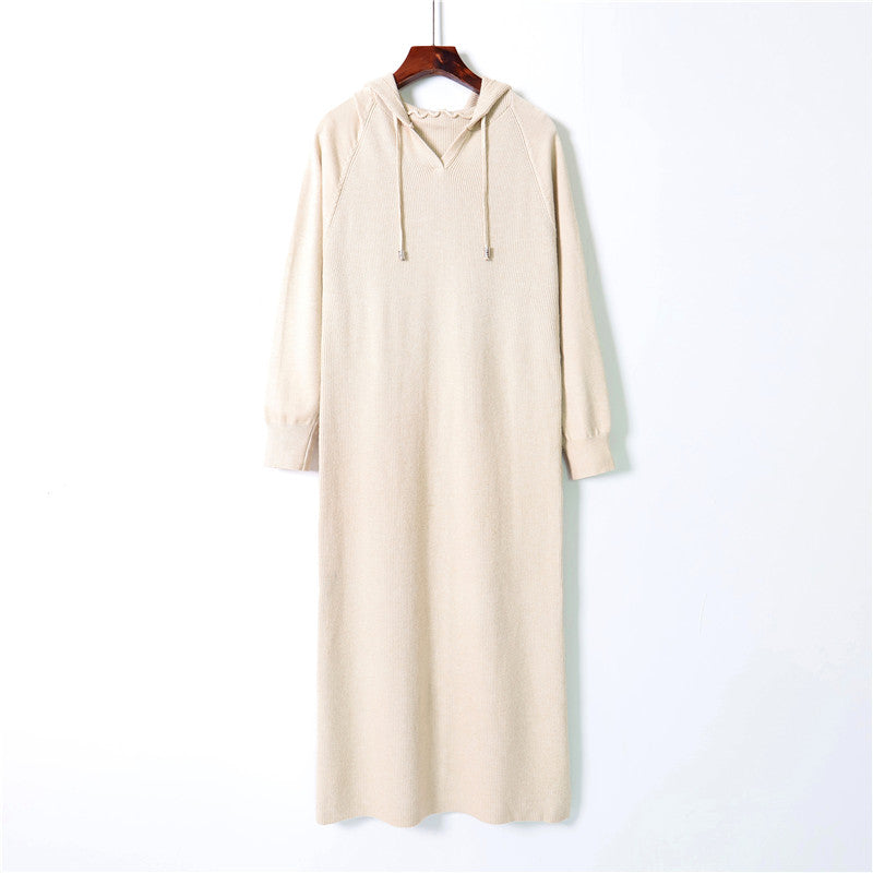 ZllKl Hooded long-sleeved knee-length dress 2025 autumn and winter Korean version long loose college style dress, thin casual dress